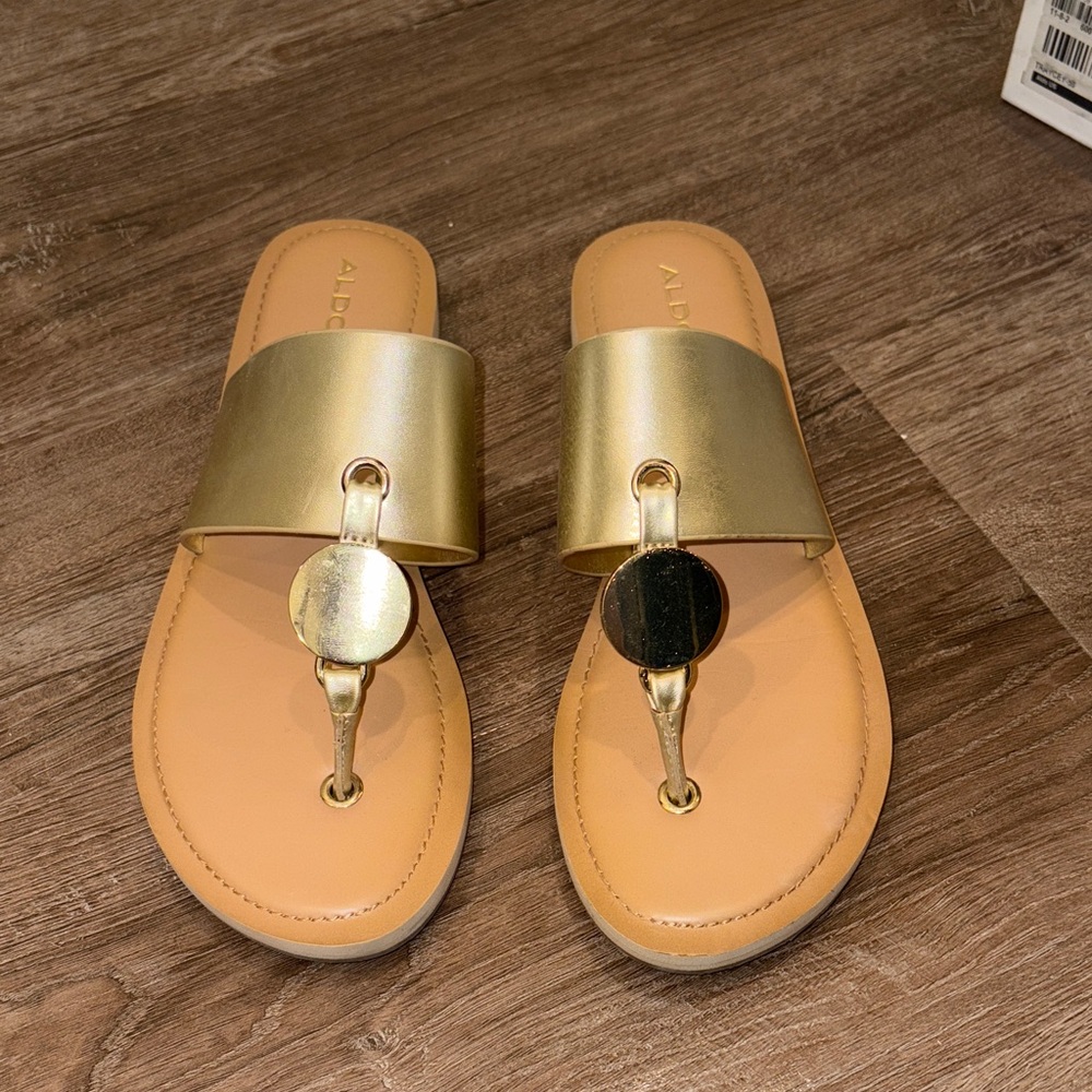 Aldo Metallic Gold Slide Sandals - Picture 3 of 9